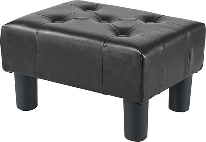 BRIAN & DANY Small Foot Stool, Leather Foot Stools with Legs, Stable Small Footstool for Living Room, Black