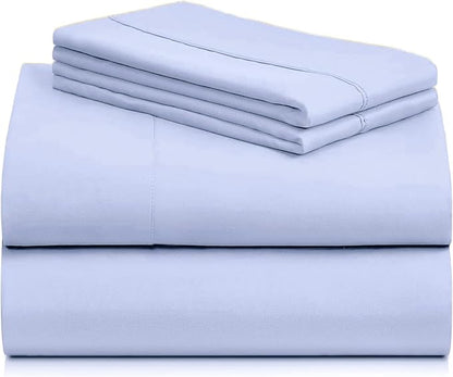 LuxClub 4 PC Sheet Set Bed Sheets Deep Pockets 16" Eco Friendly Wrinkle Free Cooling Machine Washable Hotel Bedding Silky Soft - Sky Blue Full