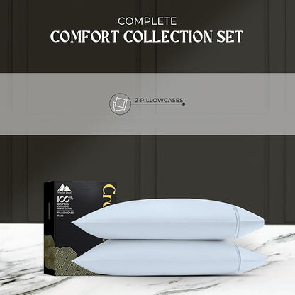 Mayfair Linen Standard Pillowcases Set of 2 - Luxury 2000 Series 100% Egyptian Cotton Standard/Queen Size Pillow Cases, Soft, Envelope Closure Hotel Quality Pillowcase (21 x 32, Light Blue)