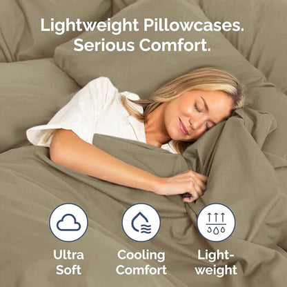 Queen Pillow Cases Set of 4 - Ultra Soft Hotel Quality Pillowcase Covers - Comfy, Cozy & Wrinkle Free - Shrinkage, Stain and Fade Resistant - Machine Washable Pillow Protectors - 4 Piece Set - Khaki