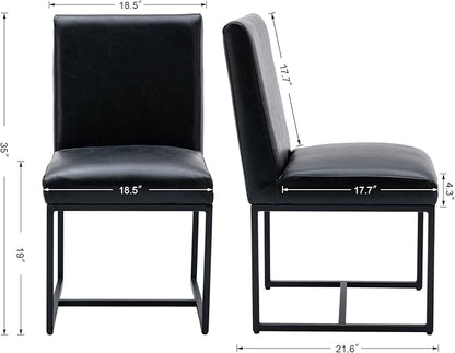 CIMOTA Black Leather Dining Chairs Set of 2, Upholstered Dining Room Chairs Armless Guest Side Chair with Black Base for Dining Room/Kitchen, 2PCS