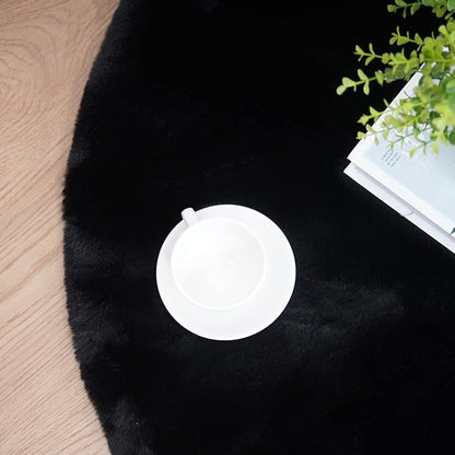 Latepis Round Area Rugs 6ft Black Carpet for Bedroom Washable Shaggy Rug Faux Rabbit Fur Fluffy Shag Rugs Large Circle Rug for Living Room Nursery Playroom