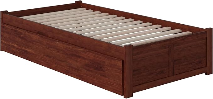 AFI Concord Twin XL Size Platform Bed with Footboard & Twin XL Trundle in Walnut