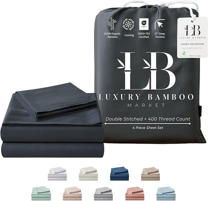 Full Size Sheet Set | 100% Viscose | Organically Grown | Ultra Soft | Cooling Sheets for Hot Sleepers | 17" Deep Pocket [Charcoal Grey]