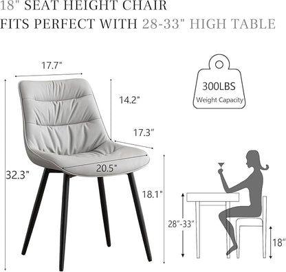 Kidol & Shellder Dining Chairs Set of 2, Modern Upholstered Faux Leather Kitchen Side Chairs with Comfortable Back - Mid-Century Armless Chair for Dining Living Room Bedrooms, with Metal Legs (Gray)