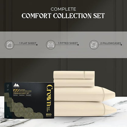 Mayfair Linen 100% Egyptian Cotton California King Sheets Set - 2000 Series Luxury Sheets Cal King Size Bed Set, Silky Soft & Cooling, 17" Extra Deep Pocket Hotel Collection Sheet (4 PC, Ivory)