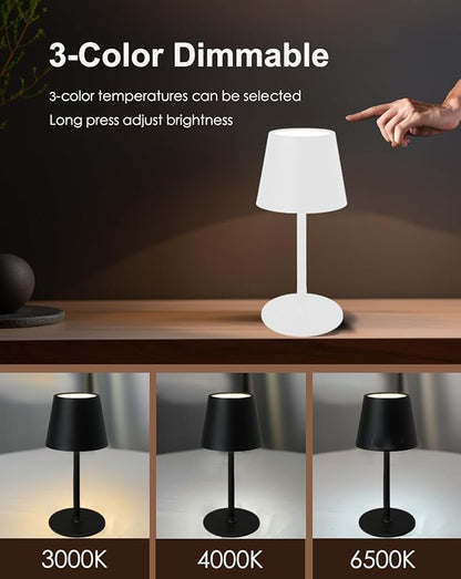 Cordless Table Lamp, Rechargeable Table Lamp with Touch Dimmable Control, Portable LED Desk Lamp for Indoor Patio (White-Round, 2)