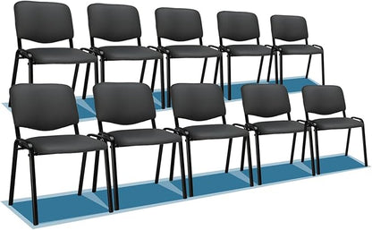 VINGLI Grey Waiting Room Chairs - 10-Pack PU Stackable Chairs Set for Conference Rooms, Offices & Lobbies, Simple & Space-Saving