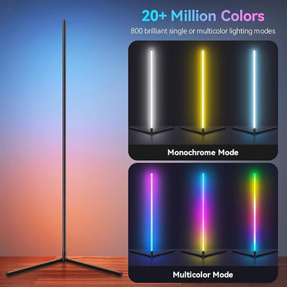 Corner Floor Lamp, LED Floor Lamp, Ambient Lighting Smart Lights with APP and Remote Control, 20 Million Colors & 800+ Modes, Music Sync Led Lights for Bedrooms, Living Rooms and Gaming Rooms