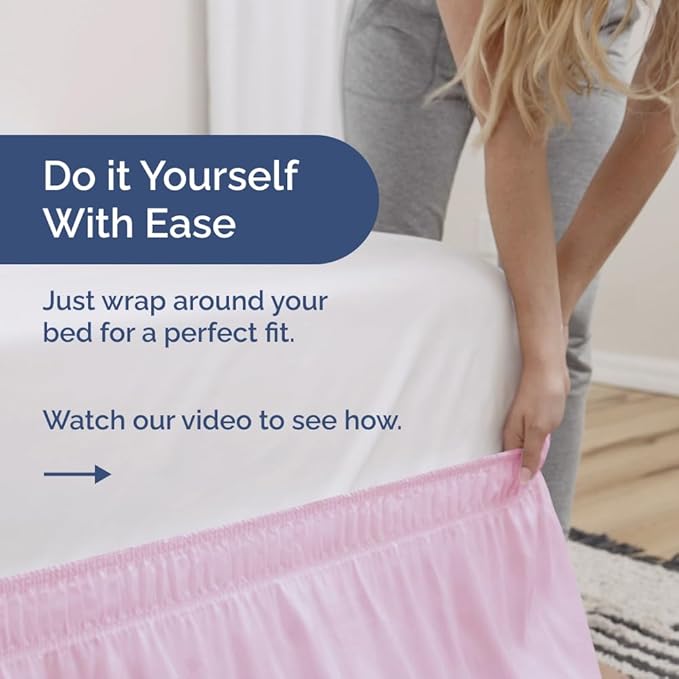 Wrap Around Dust Ruffle Bed Skirt - Light Pink - Twin/Twin XL Size Beds with 12 Inch Drop - Elastic Strap - Adjustable Pleated Bedskirt with Brushed Fabric and Wrinkle Free - Women, Men, Kids & Teens