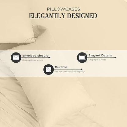 Mayfair Linen 100% Egyptian Cotton King Sheets Set - 2000 Series Luxury Sheets King Size Bed Set, Silky Soft & Cooling, Sateen Weave 17" Extra Deep Pocket Hotel Collection Sheet (4 Pc, Ivory)