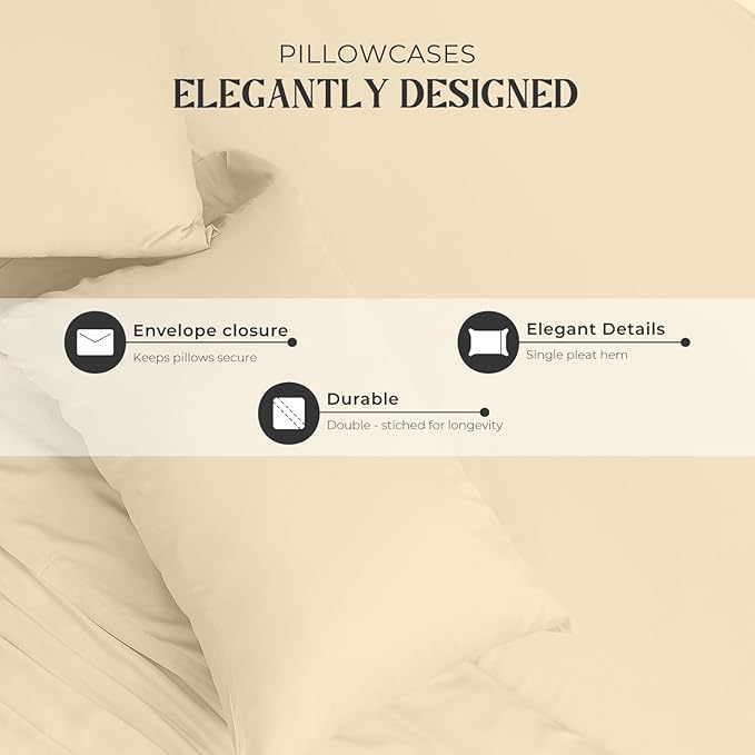 Mayfair Linen Standard Pillowcases Set of 2 - Luxury 2000 Series 100% Egyptian Cotton Standard/Queen Size Pillow Cases, Soft Cooling, Envelope Closure Hotel Quality Pillowcase (21 x 32, Ivory)