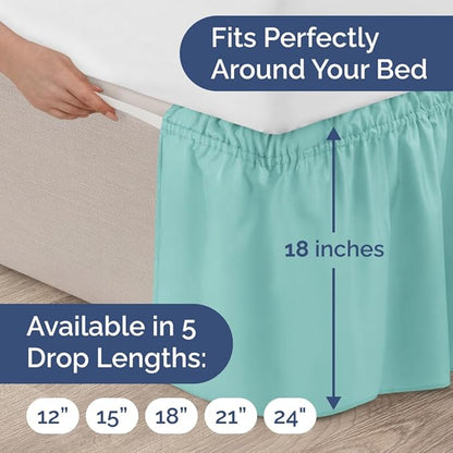 Wrap Around Dust Ruffle Bed Skirt - Spa Blue - Twin/Twin XL Size Beds with 18 Inch Drop - Easy Fit Elastic Strap - Adjustable Pleated Bedskirt w/Brushed Fabric Wrinkle Free - Women, Men, Kids & Teens