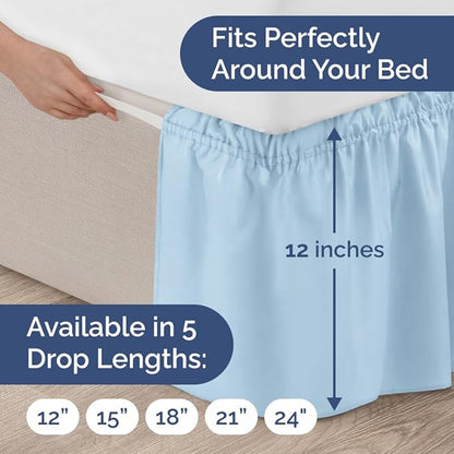Wrap Around Dust Ruffle Bed Skirt - Light Blue - for Full Size Beds with 12 Inch Drop - Elastic Strap - Adjustable Pleated Bedskirt with Brushed Fabric and Wrinkle Free - for Women, Men, Kids & Teens