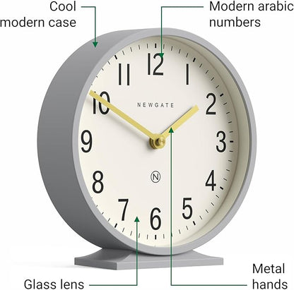 NEWGATE® Q Mantel Clock | Modern Classic Round Mantel Clock | Clockwork Gray | Contemporary Style for Mantel, Desk, Table, Shelf or Bedside