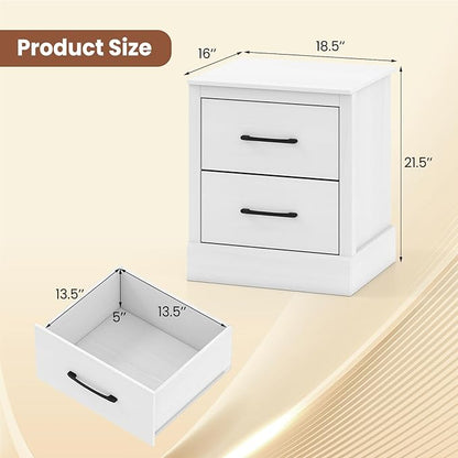 Giantex Modern Nightstand Set of 2, Wood Bedside Table with 2 Storage Drawers, Compact Floor Night Stand End Table, White Accent Sofa Side Table for Bedroom