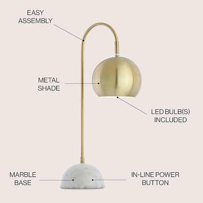 JONATHAN Y JYL6000A 23.5" Modern Brass and Marble Table Lamp, Contemporary Task Lamp for Office Desk, Bedside Nightstand Lamp for Bedroom, Living Room with Brass Gold Metal Shade, LED Bulb Included