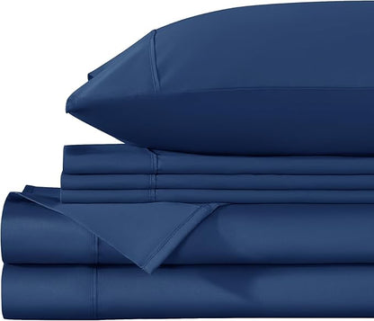 LBRO2M 1000 Thread Count 100% Egyptian Cotton Sheets Set 6 Piece Sets California King Bed Sheet Deep Pocket Sheet Set 16" Soft Comfortable All Season (California King, Navy Blue)