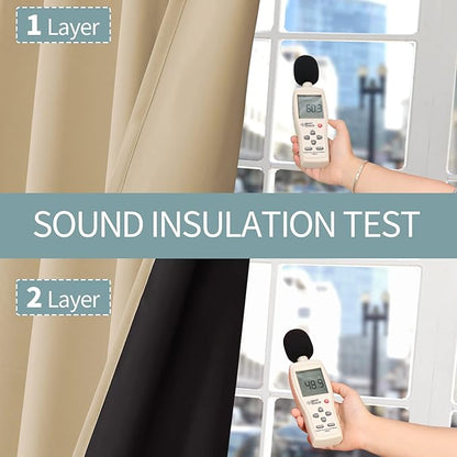 BGment Thermal Insulated 100% Blackout Curtains for Bedroom with Black Liner, Double Layer Full Room Darkening Noise Reducing Grommet Curtain (55 x 96 Inch, Beige, 2 Panels)