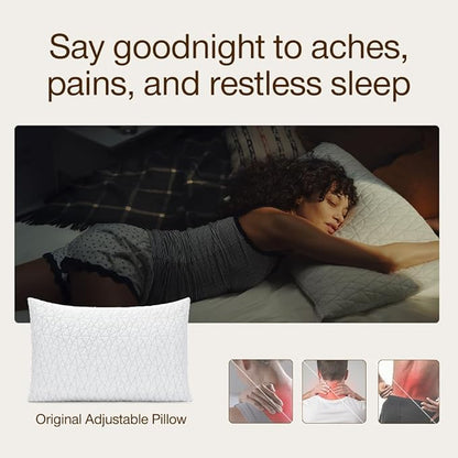 Coop Home Goods Original Adjustable Pillow, King Size Bed Pillows for Sleeping, Cross Cut Memory Foam Pillows - Medium Firm Back, Stomach and Side Sleeper Pillow, CertiPUR-US/GREENGUARD Gold