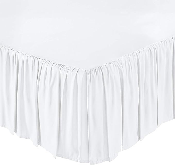 KRISHNA Ruffled Bed Skirt with Split Corners Queen, 100% Microfiber Hotel Quality, 10 Inch Drop Dust Ruffle Gathered Bedskirt with Platform, 60" x 80", White