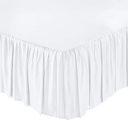 KRISHNA Ruffled Bed Skirt with Split Corners Queen, 100% Microfiber Hotel Quality, 10 Inch Drop Dust Ruffle Gathered Bedskirt with Platform, 60" x 80", White