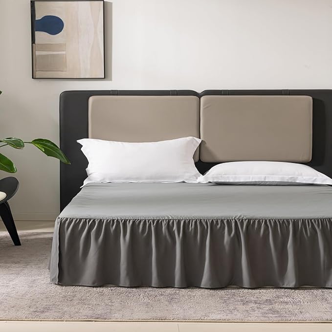 Grey Bed Skirt Queen Size Ruffled Bed Skirt with Split Corners, Queen Bed Skirt 18 Inch Drop, TSUTOMI Queen Size Bed Skirt Grey for Ruffled Bed Skirt with Split Corners, Bed Skirt Queen Size
