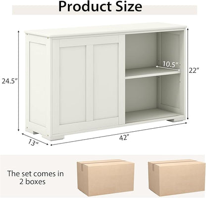 Costzon Sideboard Buffet Cabinet of 2, Wooden Kitchen Storage Cabinet with Adjustable Shelf, Sliding Barn Door, Accent Coffee Bar Cabinet Console Table for Living Room, Dining Room, Hallway