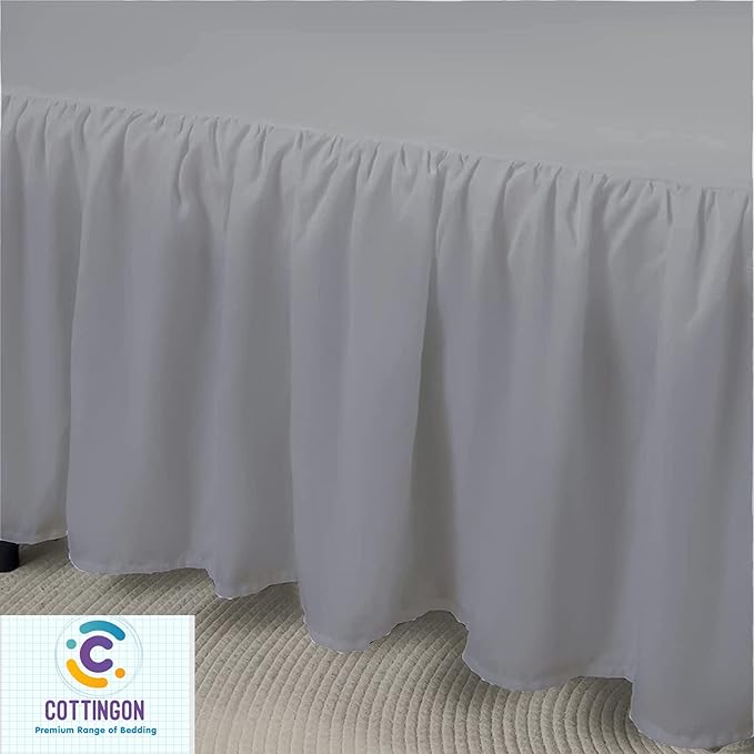 Cottingon Ruffled Bed Skirt with Split Corners-Dust Ruffle - 16" Drop 100% Microfiber Soft,Sheen & Luxurious Look - Bed Skirts (Light Grey -King)