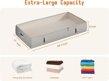 Vailando Storage Containers, 6 Inches Tall 60L Underbed Storage Bins with Sturdy Handles and Sidewalls, Closet Organizer for Clothes, Blankets, Seasonal Items, Gray, 2-Pack