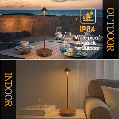 2 Pack LED Rechargeable Cordless Table Lamps,Portable Outdoor 5000mAh Battery Operated Table Light Touch Control 3 Color Dimmable Table Lamp for Patio/Cofee/Restaurant/Camping/Dining/Bedroom-Brown
