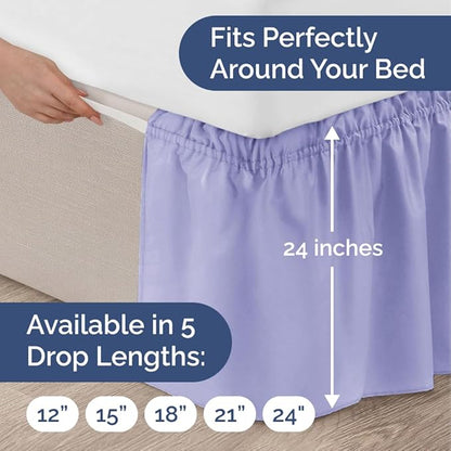 Wrap Around Dust Ruffle Bed Skirt - Lavender - Twin/Twin XL Size Beds with 24 Inch Drop - Easy Fit Elastic Strap - Adjustable Pleated Bedskirt w/Brushed Fabric Wrinkle Free - Women, Men, Kids & Teens