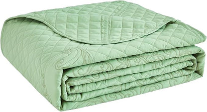 CHIXIN Oversized Bedspread Coverlet Set King Size - Lightweight Bedding Cover - Beautiful Stitching - 5 Piece Reversible Bedspread - Luxury Damask Paisley Pattern (King, Peak Green)