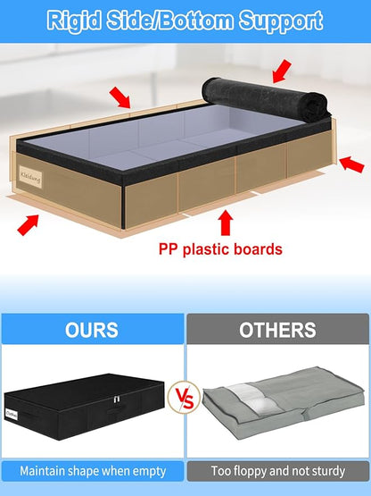 Under Bed Storage Bags with Zipper, 7 Inch Tall Underbed Storage Containers with Rigid Sides & Bottom,30x15x6.7 Inches, Large Clothes Organizer Box for Bedroom, Dorm, Couch, Black