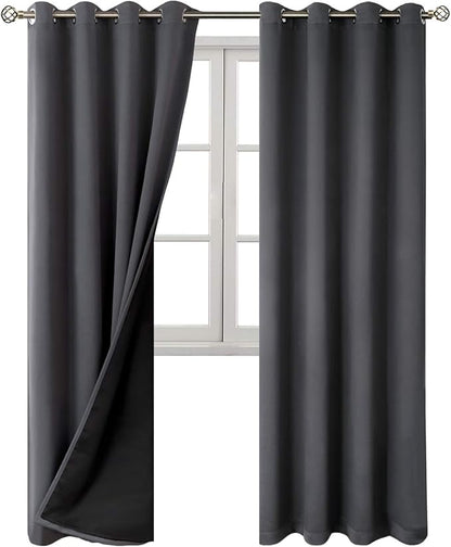 BGment Thermal Insulated 100% Blackout Curtains for Bedroom with Black Liner, Double Layer Full Room Darkening Noise Reducing Grommet Curtain (52 x 72 Inch, Dark Grey, 2 Panels)