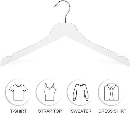 TOPIA HANGER White Wooden Hangers 10 Pack, 0.28 inch Slim Wood Clothes Hanger with Flat Design and Smooth Notches, Lightweight&Durable Space Saving Hangers for Shirt, Coat, Camisole-CT29W