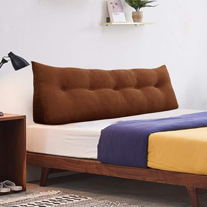 WOWMAX 100% Cotton Corduroy Headboard Pillow – Queen Size Back Support Reading Wedge for Bed & Daybed, Plush Handmade Bolster Cushion with Removable Cover, Cozy Bed Rest Pillow, Coffee