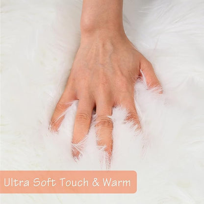 duduta White Faux Sheepskin Fur Rug 3x5 ft, Fluffy Shag Bedroom Dorm Nursery Playroom Carpet Rug Non Slip Washable