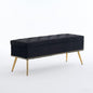 Velvet Storage Bench with Gold Legs& Nailhead Trim, 46" Wide Upholstered Modern Bedroom Bench for End of Bed, Tufted Ottoman for Entryway Living Room Dining Room (Black, 46" Wide)
