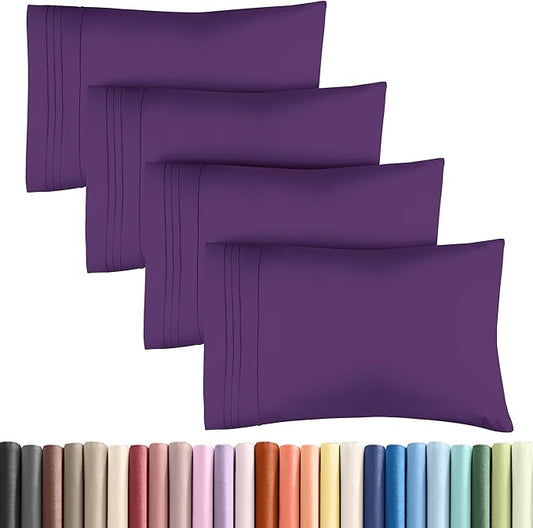Queen Pillow Cases Set of 4 - Ultra Soft Hotel Quality Pillowcase Covers - Comfy, Cozy & Wrinkle Free - Shrinkage, Stain and Fade Resistant - Machine Washable Pillow Protectors - 4 Piece Set - Purple