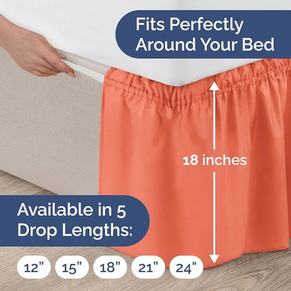 Wrap Around Dust Ruffle Bed Skirt - Coral - for Full Size Beds with 18 Inch Drop - Easy Fit Elastic Strap - Adjustable Pleated Bedskirt w/Brushed Fabric - Wrinkle Free - for Women, Men, Kids & Teens