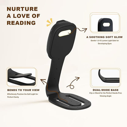Rechargeable Book Light for Kids at Night – Portable Clip-On LED Light with Dimmable Brightness Ideal for Kids & Adults, Bedtime & Travel–Eye-Caring, Flexible, Gift for Book Lovers,Black