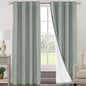 PrinceDeco 100% Blackout Curtains for Bedroom Linen Blackout Curtains 84 Inches Long Anti-Rust Grommet Room Darkening Curtains & Drapes Energy Saving with White Liner, 2 Panels, Green Bay