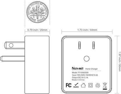 Nekmit Dual Port Ultra Thin Flat USB Wall Charger with Smart IC, Black