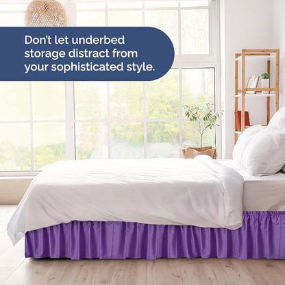 Wrap Around Dust Ruffle Bed Skirt - Purple - for Full Size Beds with 18 Inch Drop - Easy Fit Elastic Strap - Adjustable Pleated Bedskirt w/Brushed Fabric - Wrinkle Free - for Women, Men, Kids & Teens