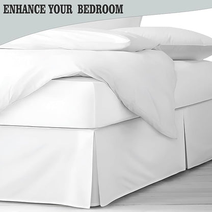 Pleated Bed Skirt King Size, 16" Drop with Platform Design for Secure Fit, Split Corners, Wrinkle-Resistant Microfiber for Modern Stylish Look, Tailored Bedding for Hotel Luxury - White