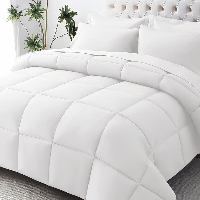 JOLLYVOGUE California King Comforter Set, Ultra-Soft Bed in a Bag Cal King Size 7 Pieces, Oeko-TEX Certified Bedding Set with Down Alternative Comforter, Sheets, Pillowcases & Shams, White