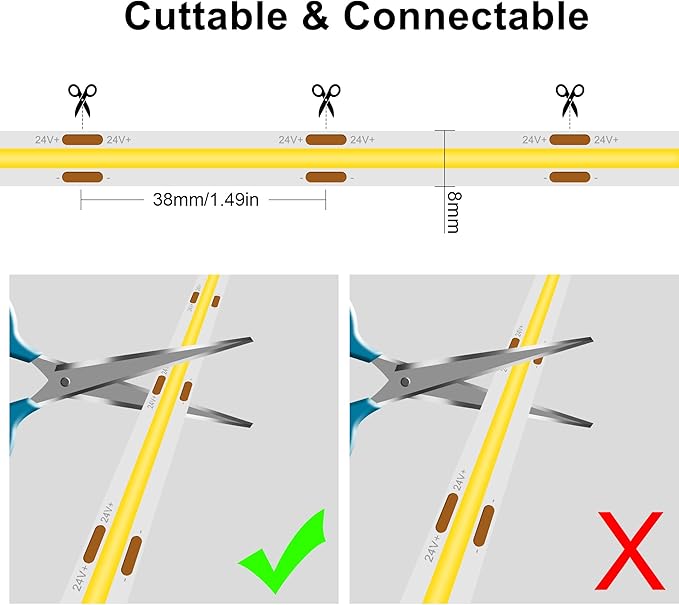 COB LED Strip, Warm White LED Strip Lights 32.8ft, 2700K COB LED Light Dimmable LED Strip, CRI92+, 8mm Width, 24V Flexible COB LED Tape Light for TV, Bedroom, Kitchen Cabinet, Closet, Home.