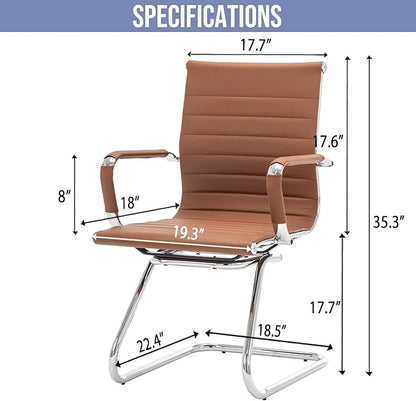 Wahson Office Guest Chairs Set of 10, Leather Reception Chairs, Mid Back Waiting Room Chair, Conference Chairs with Sled Base, Desk Chair No Wheels for Meeting/Lobby/Restroom, Coffee