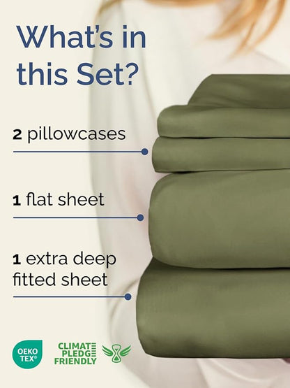 Extra Deep Twin Sheet Set - 4 Piece Breathable & Cooling Sheets - Hotel Luxury Bed Sheets Set - Easy & Secure Fit - Soft, Wrinkle Free & Comfy Sheets Set - Sage Green Sheet Set with Extra Deep Pockets